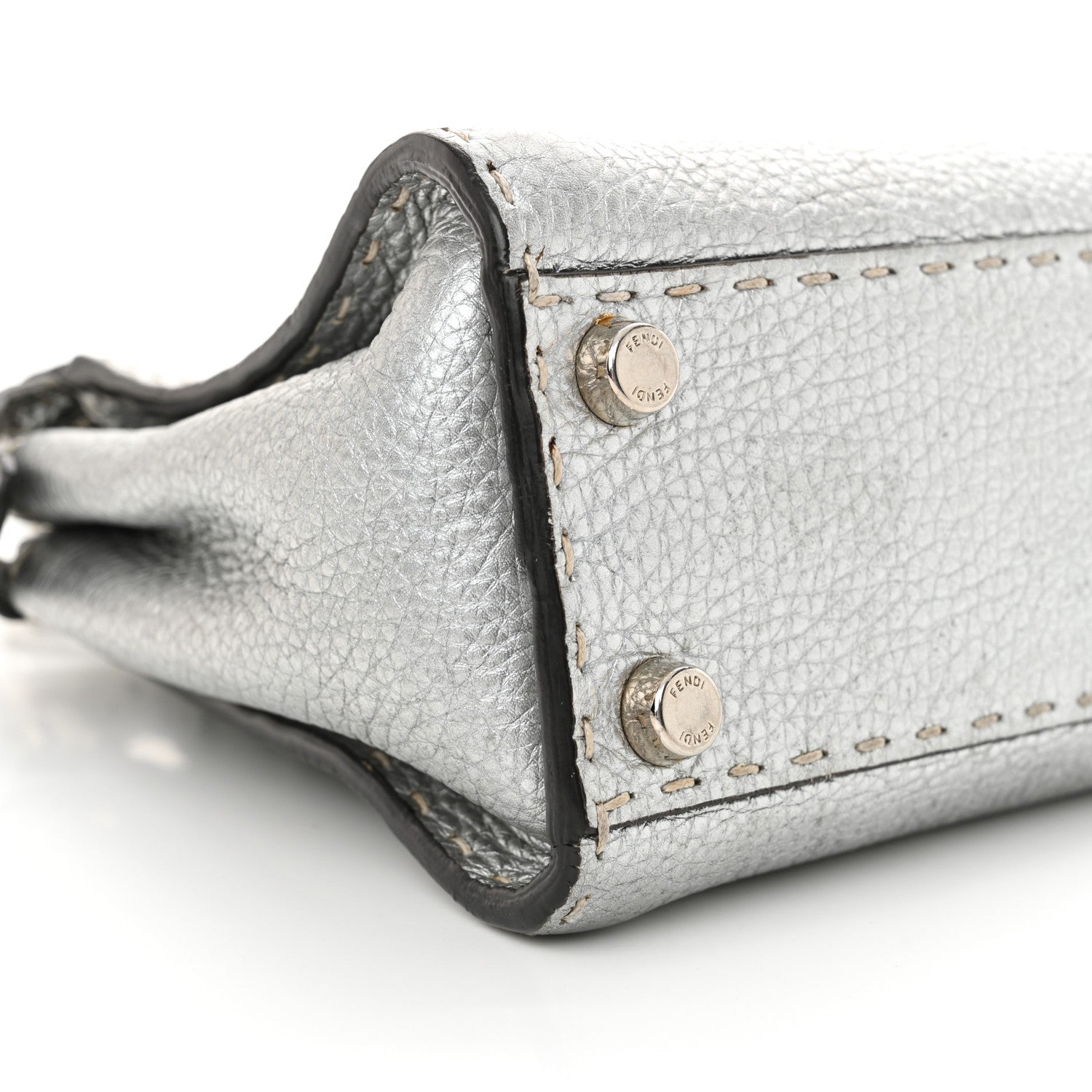 Fendi Cuoio Romano Lux Selleria Mini Peekaboo Iconic Satchel Argento 10 of 13