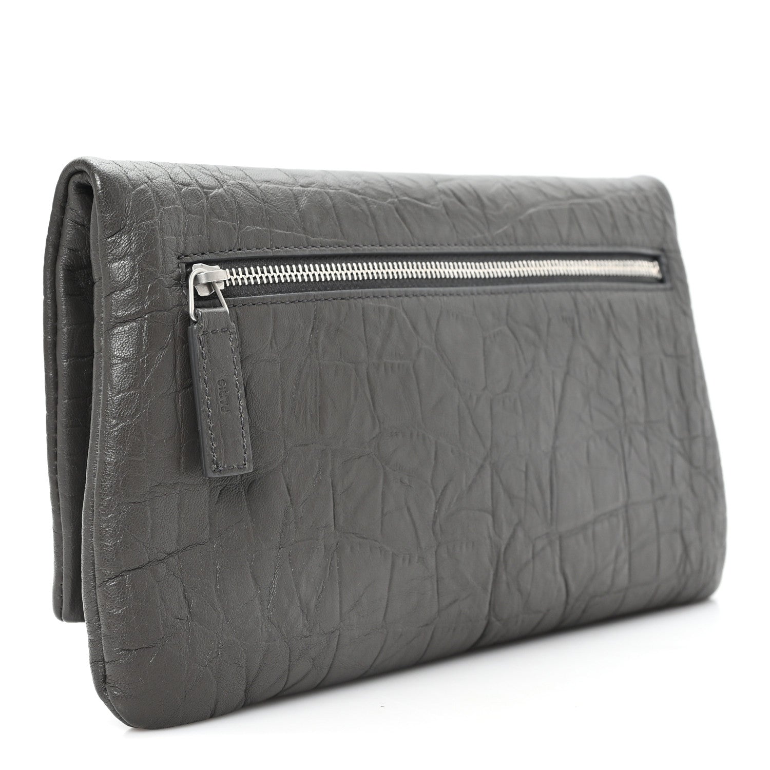 Saint Laurent Crocodile Embossed Calfskin West Hollywood Monogram Fold Over Clutch Earth 3 of 7