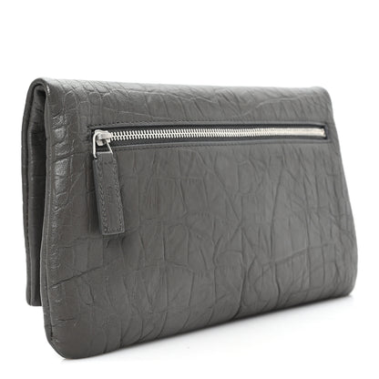 Saint Laurent Crocodile Embossed Calfskin West Hollywood Monogram Fold Over Clutch Earth 3 of 7