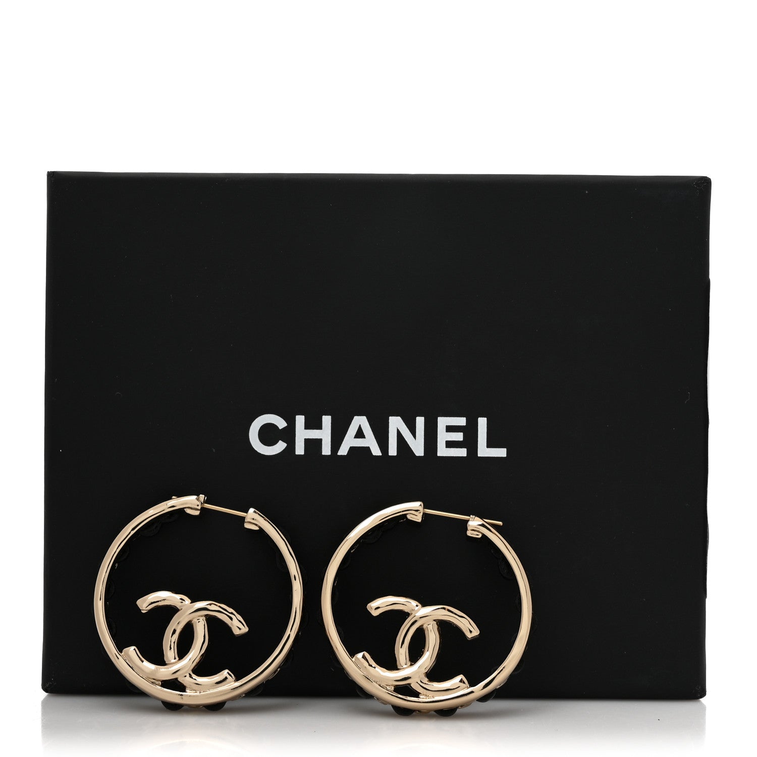 Chanel Lambskin CC Chain Hoop Earrings Black Gold 5 of 5
