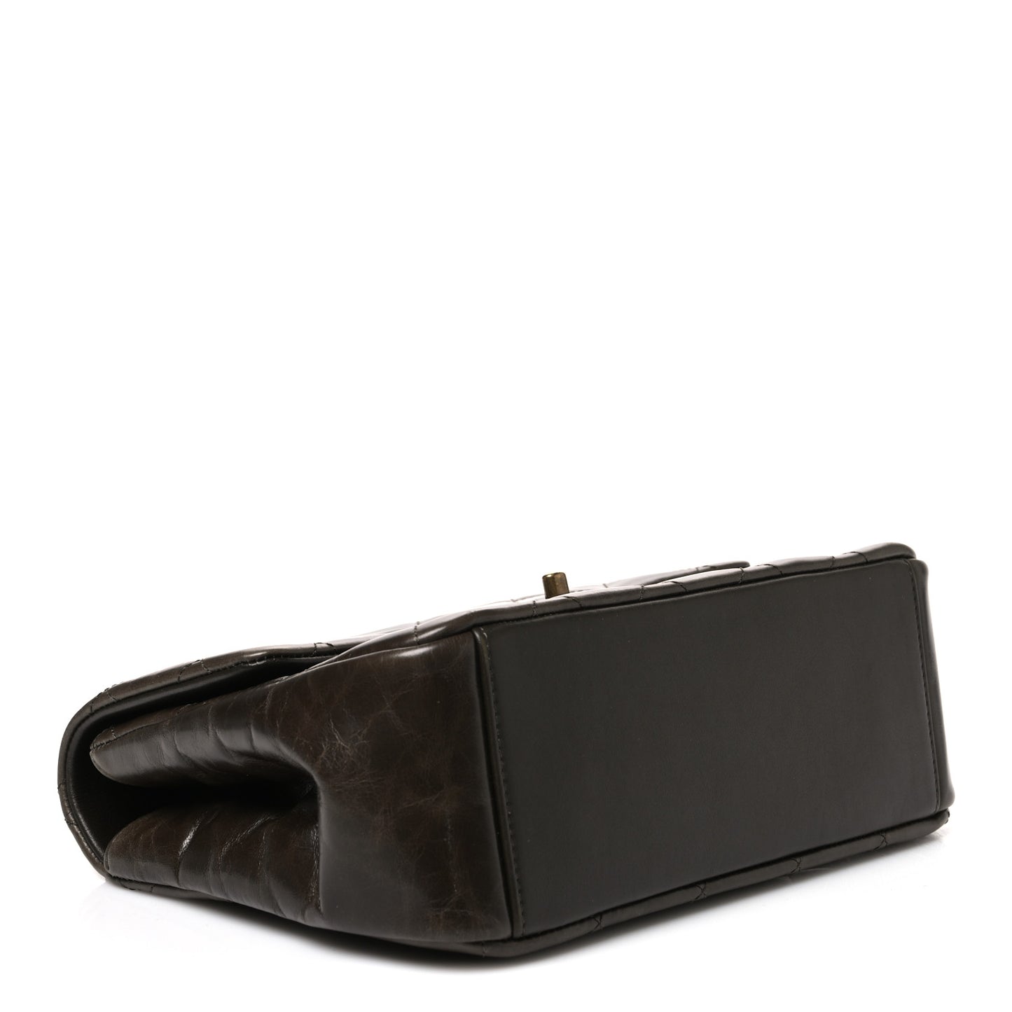 Glazed Calfskin Quilted Large Gold Bar Top Handle Flap Dark Grey