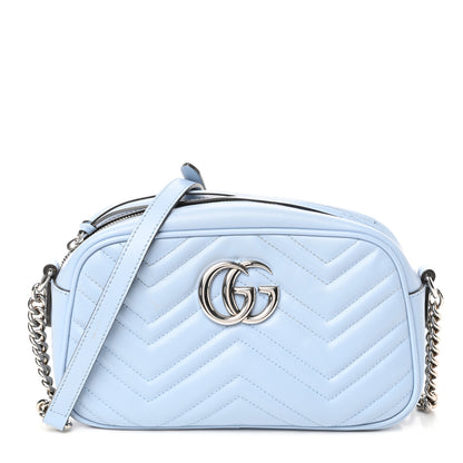 Gucci Calfskin Matelasse Small GG Marmont Chain Shoulder Bag Porcelain Light Blue 1 of 9