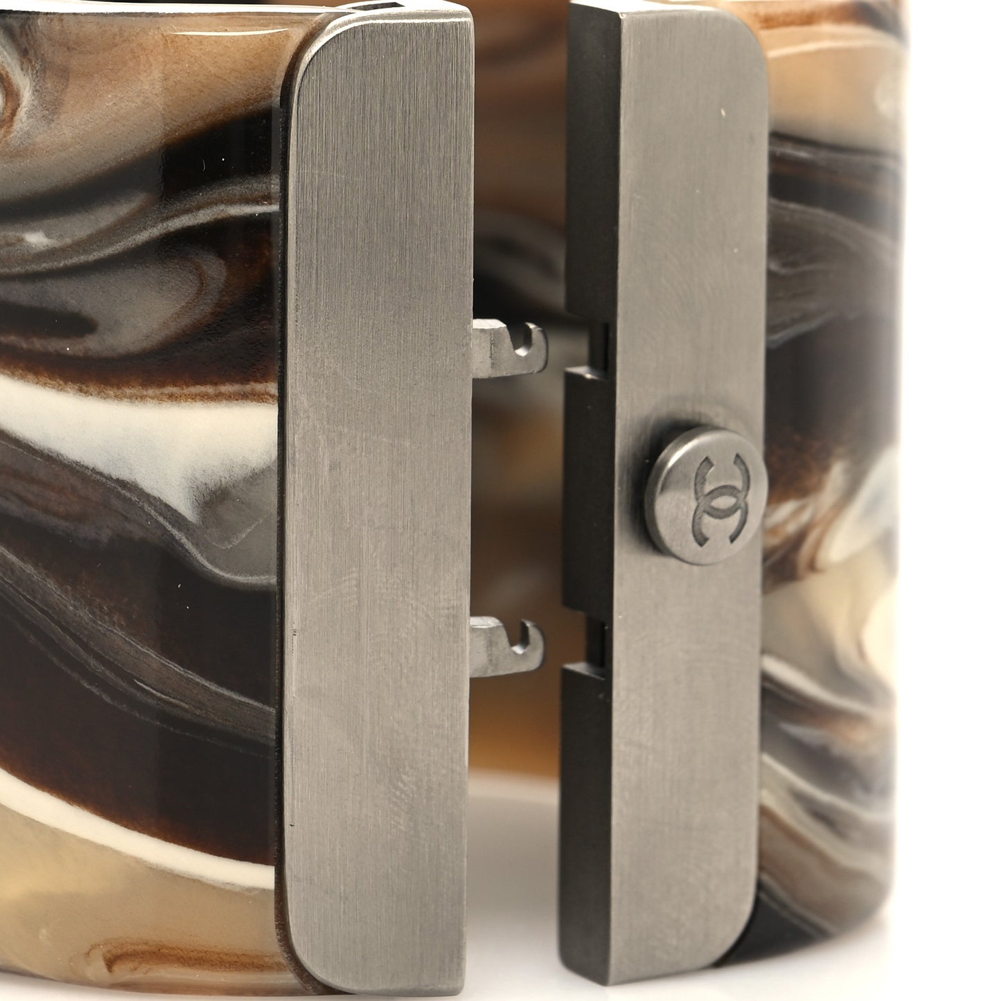 Resin Marbled CC Cuff Bracelet Brown Silver