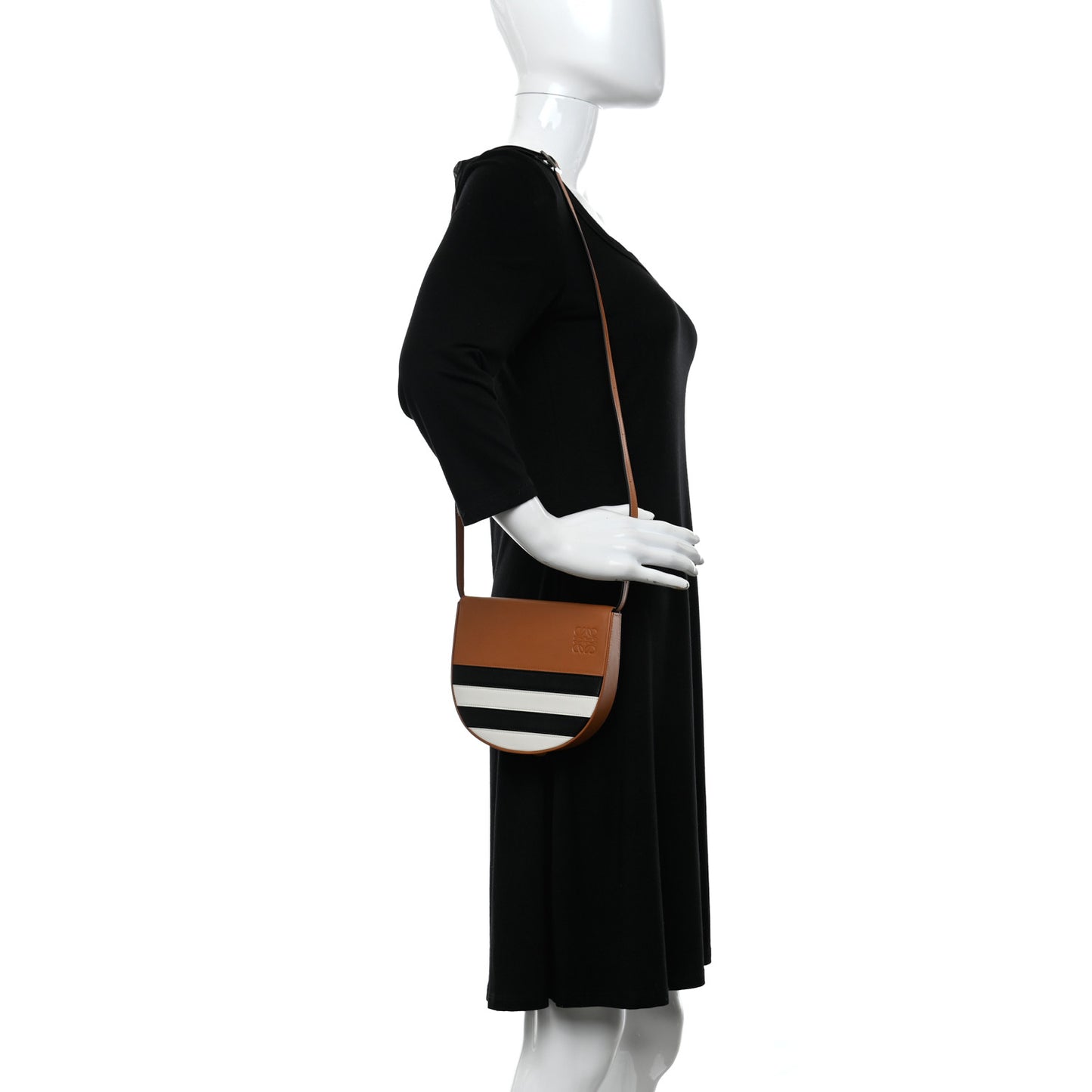 Calfskin Marine Stripe Mini Heel Shoulder Bag Tan