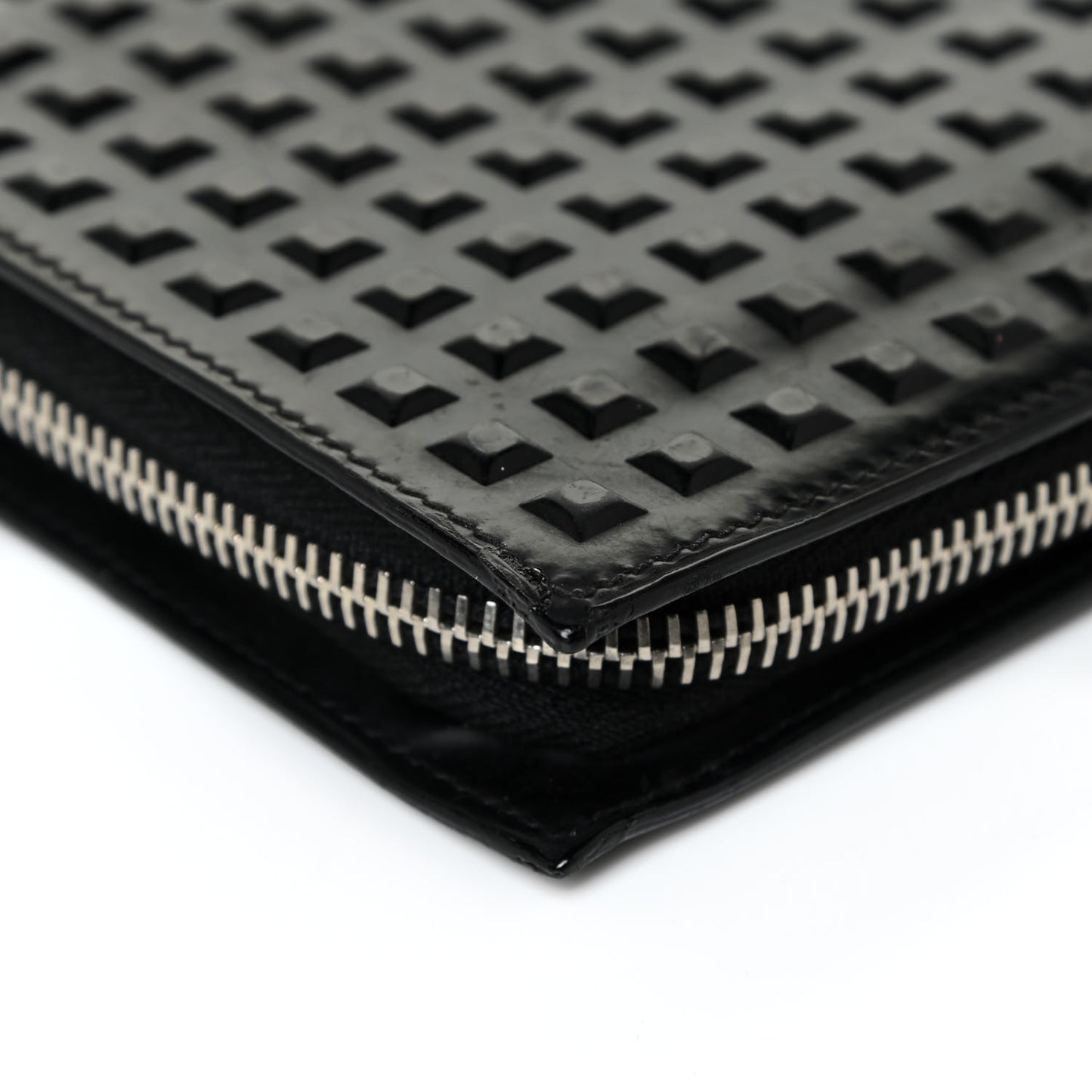 Calfskin Grid Embossed Zip Around Wallet Black