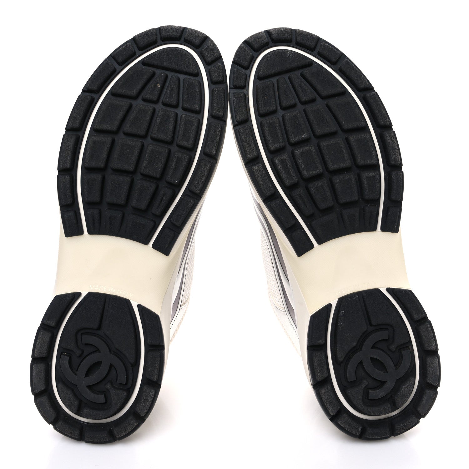 Chanel Fabric Laminated Calfskin Stretch CC Womens Sneakers 40 White Silver 7 of 13