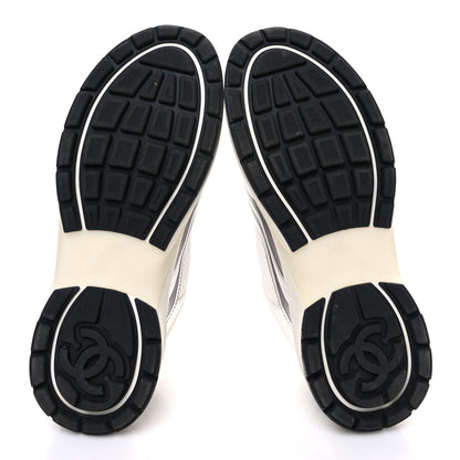 Chanel Fabric Laminated Calfskin Stretch CC Womens Sneakers 40 White Silver 7 of 13