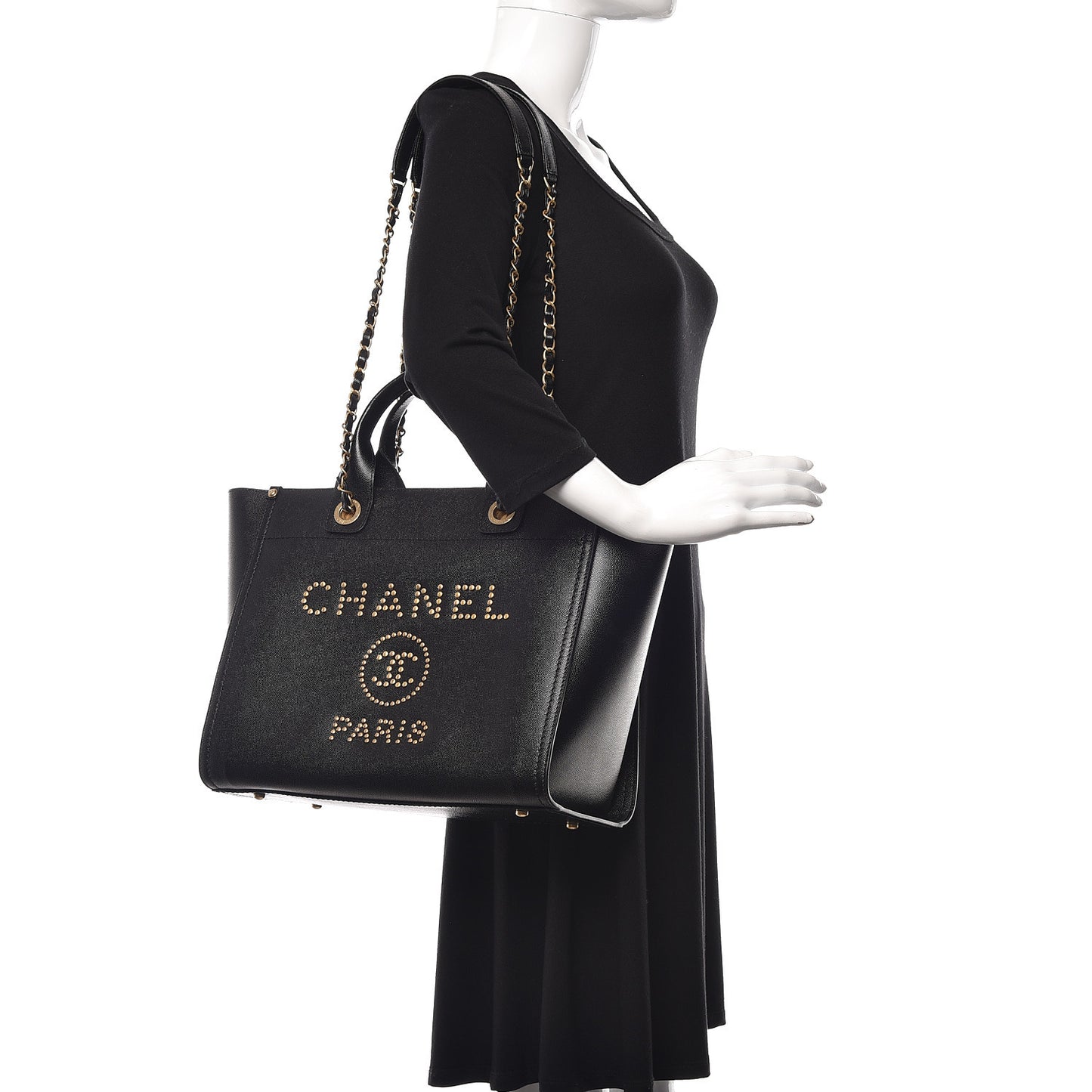 Caviar Small Studded Deauville Tote Black