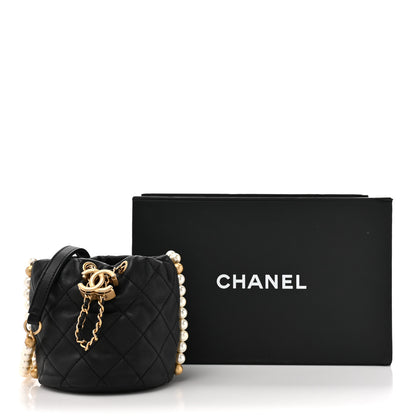 Chanel Calfskin Quilted Pearl Mini About Pearls Drawstring Bucket Bag Black 12 of 12