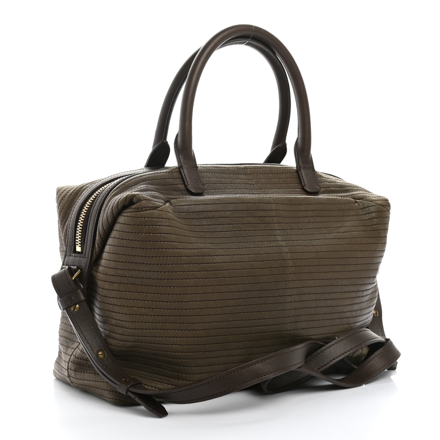 Lambskin Stitched Padam Bowling Satchel Brown