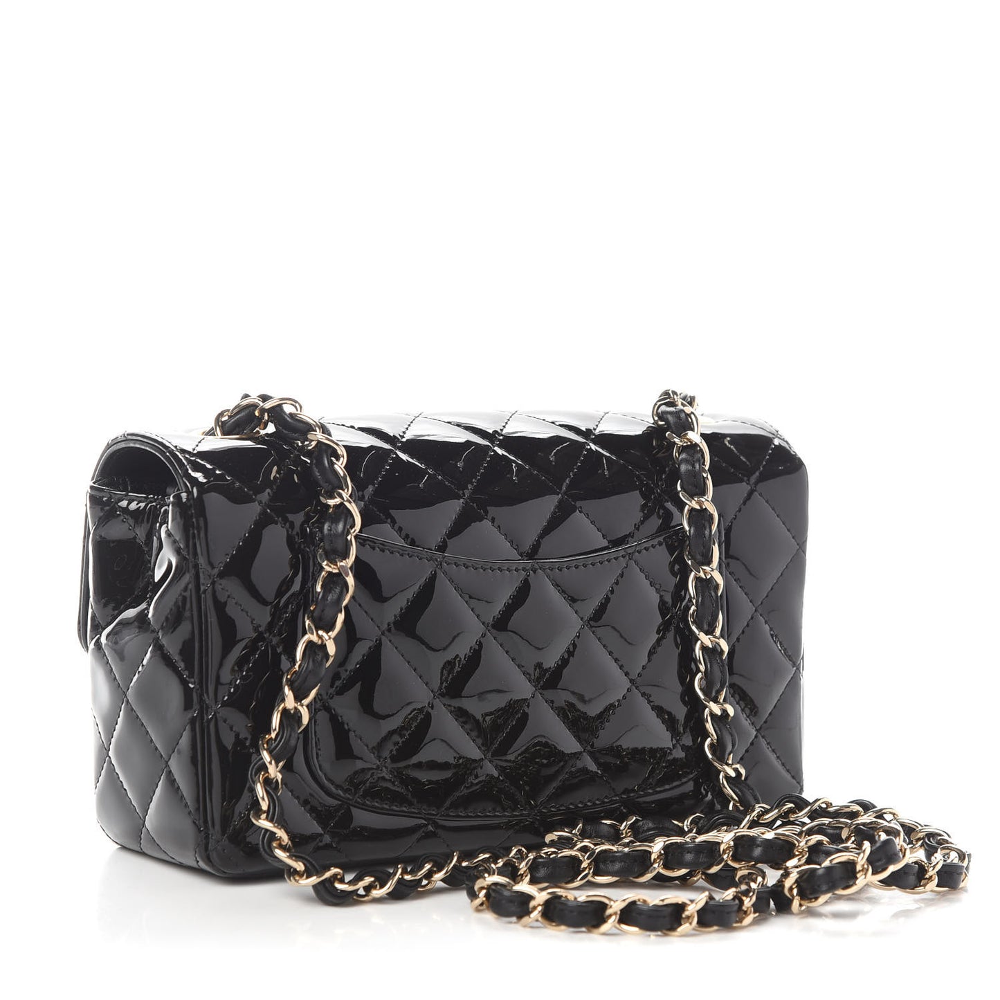 Patent Calfskin Quilted Mini Rectangular Flap Black