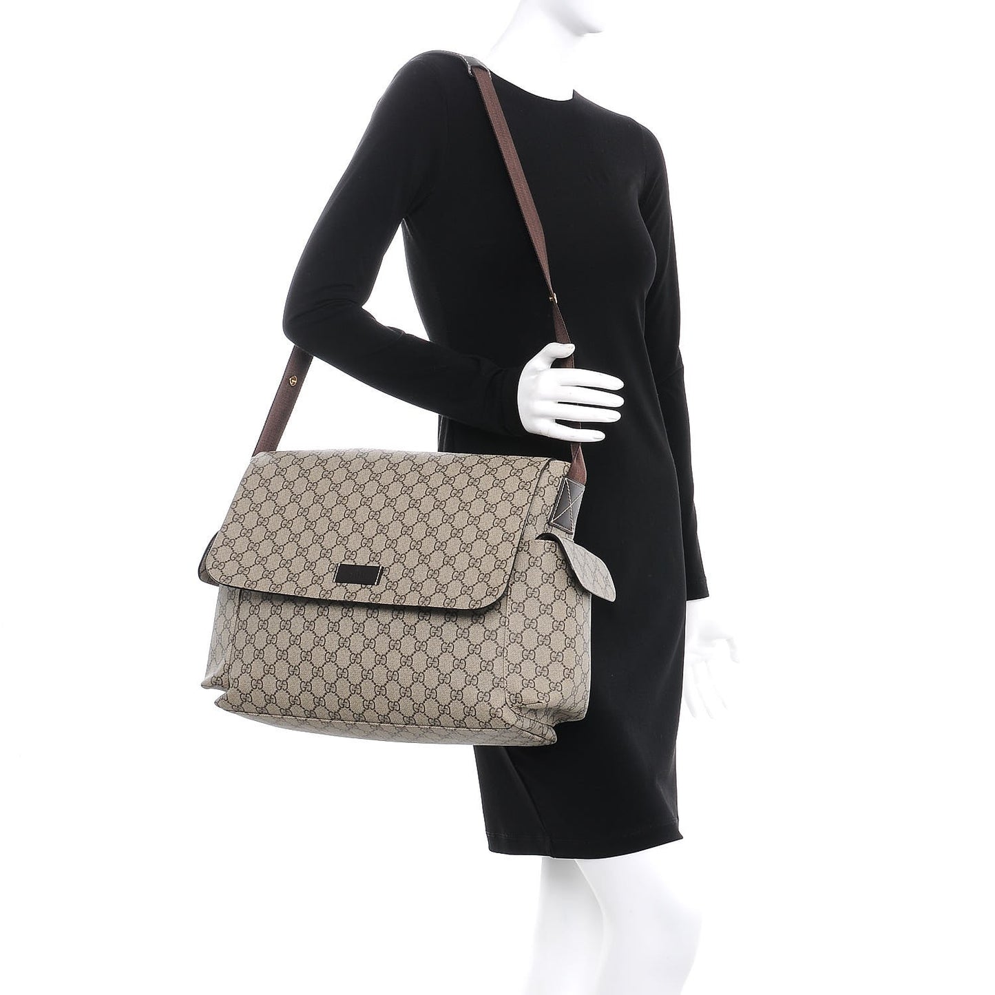 GG Plus Monogram Messenger Diaper Bag Dark Brown