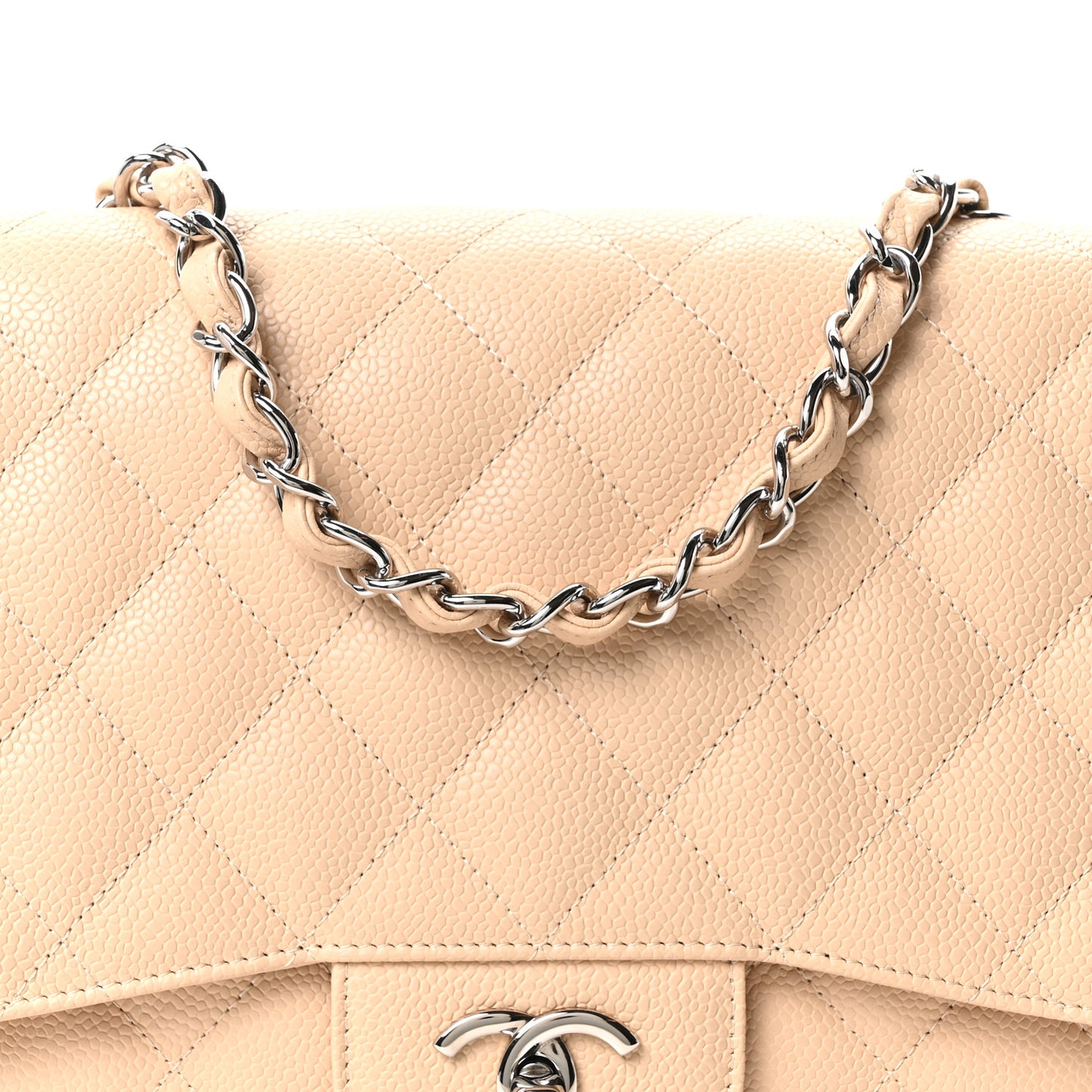 Caviar Quilted Jumbo Single Flap Beige Clair
