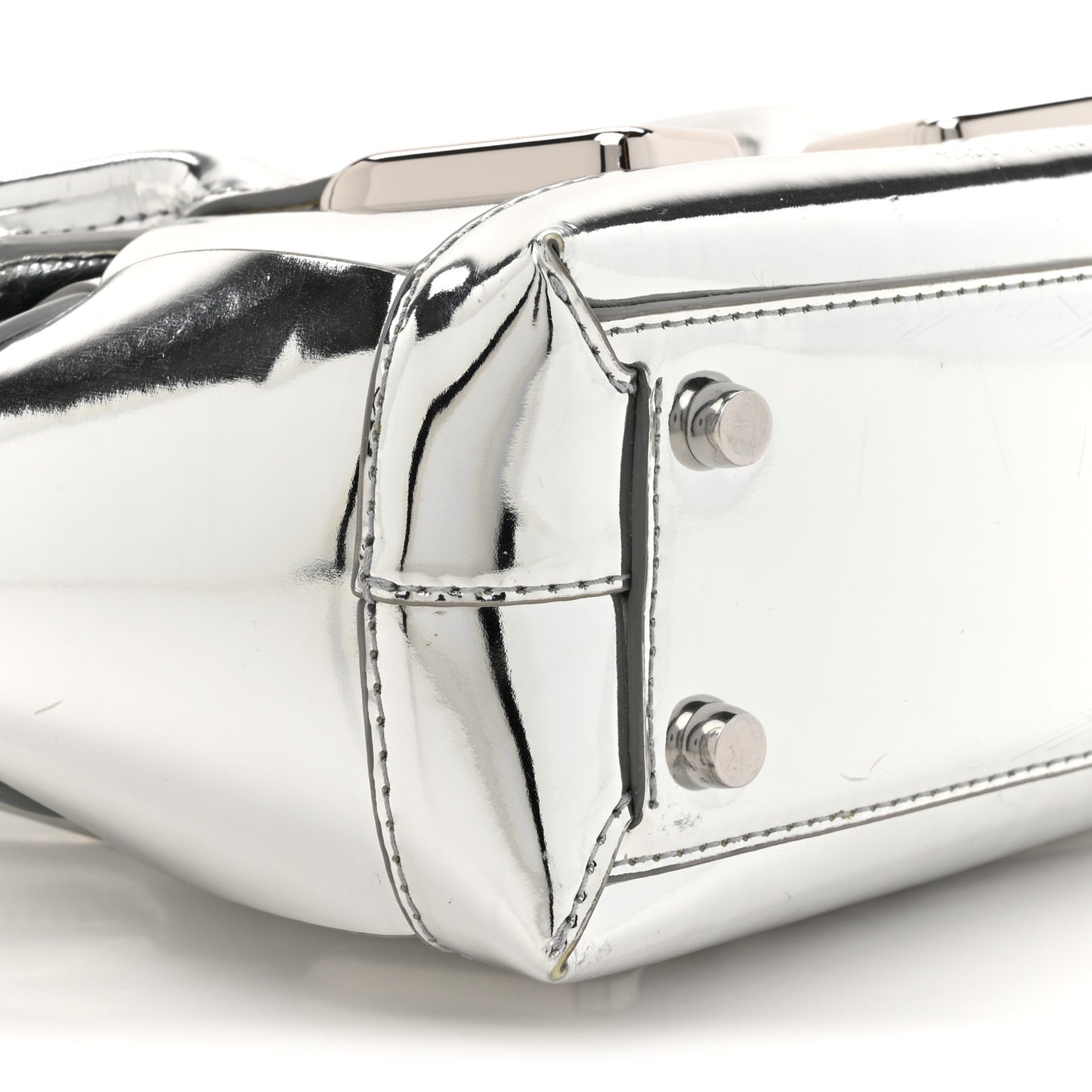 Mirror Laminated Nappa Maxi Intrecciato Mini Arco  Silver