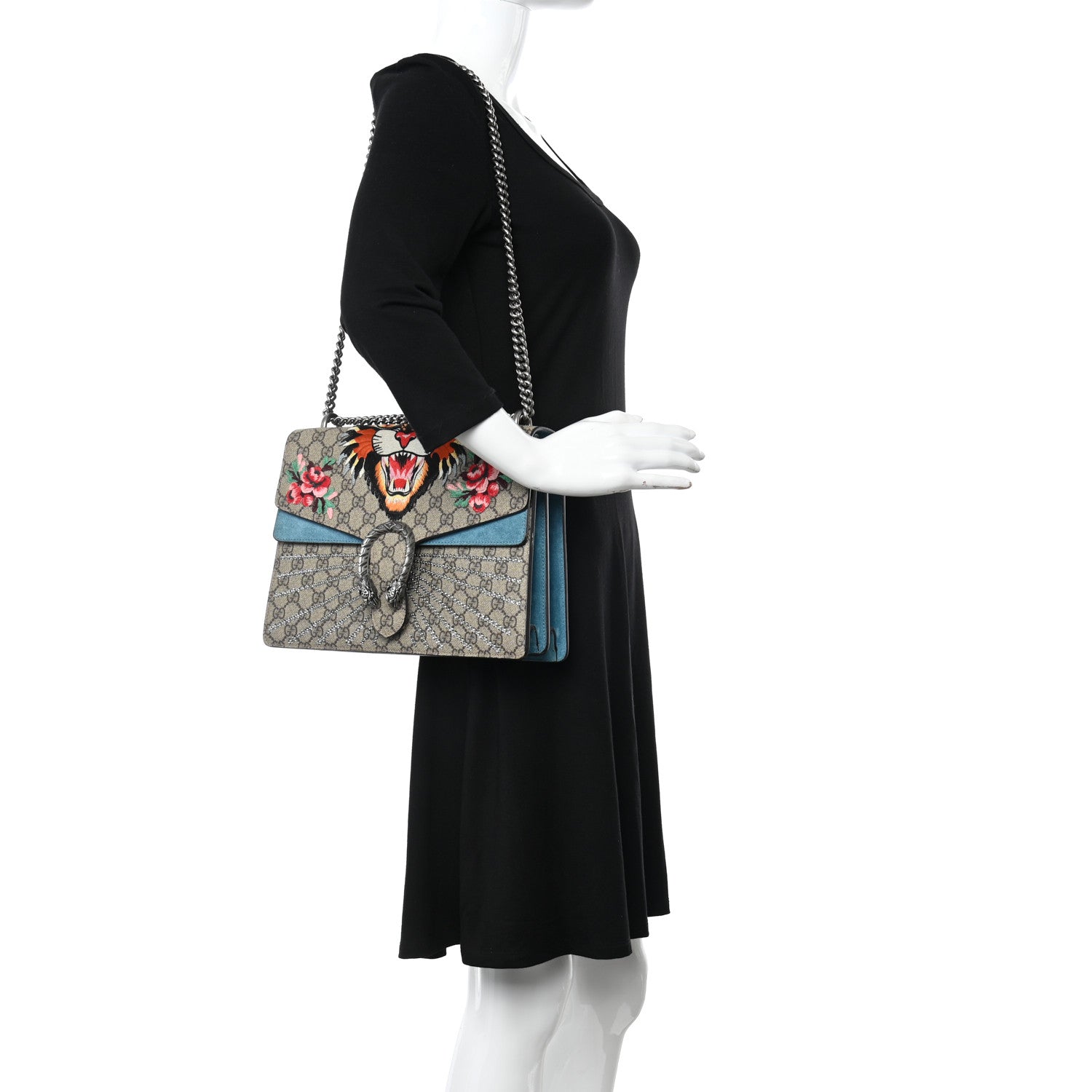 Gucci GG Supreme Monogram Angry Cat Embroidered Medium Dionysus Shoulder Bag Beige Ultramarine 2 of 16