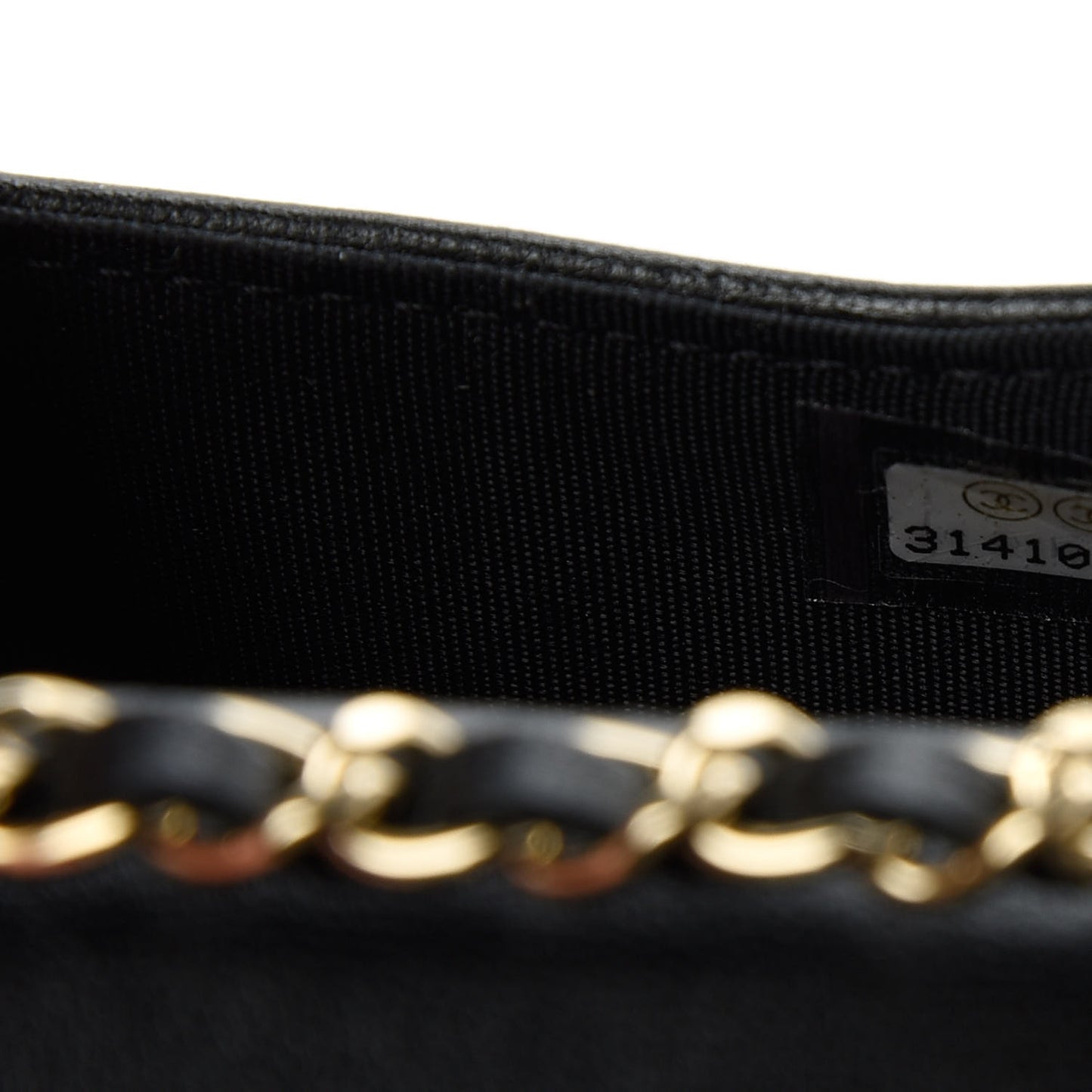 Caviar Camellia Embossed Chain Belt Bag Black