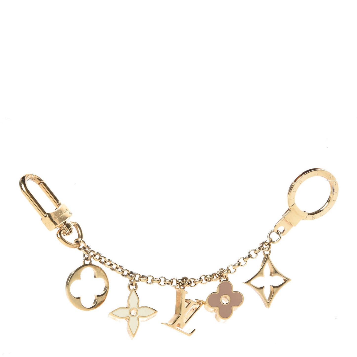 Brass Enamel Fleur De Monogram Bag Charm Chain Gold