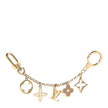 Louis Vuitton Brass Enamel Fleur De Monogram Bag Charm Chain Gold 1 of 2