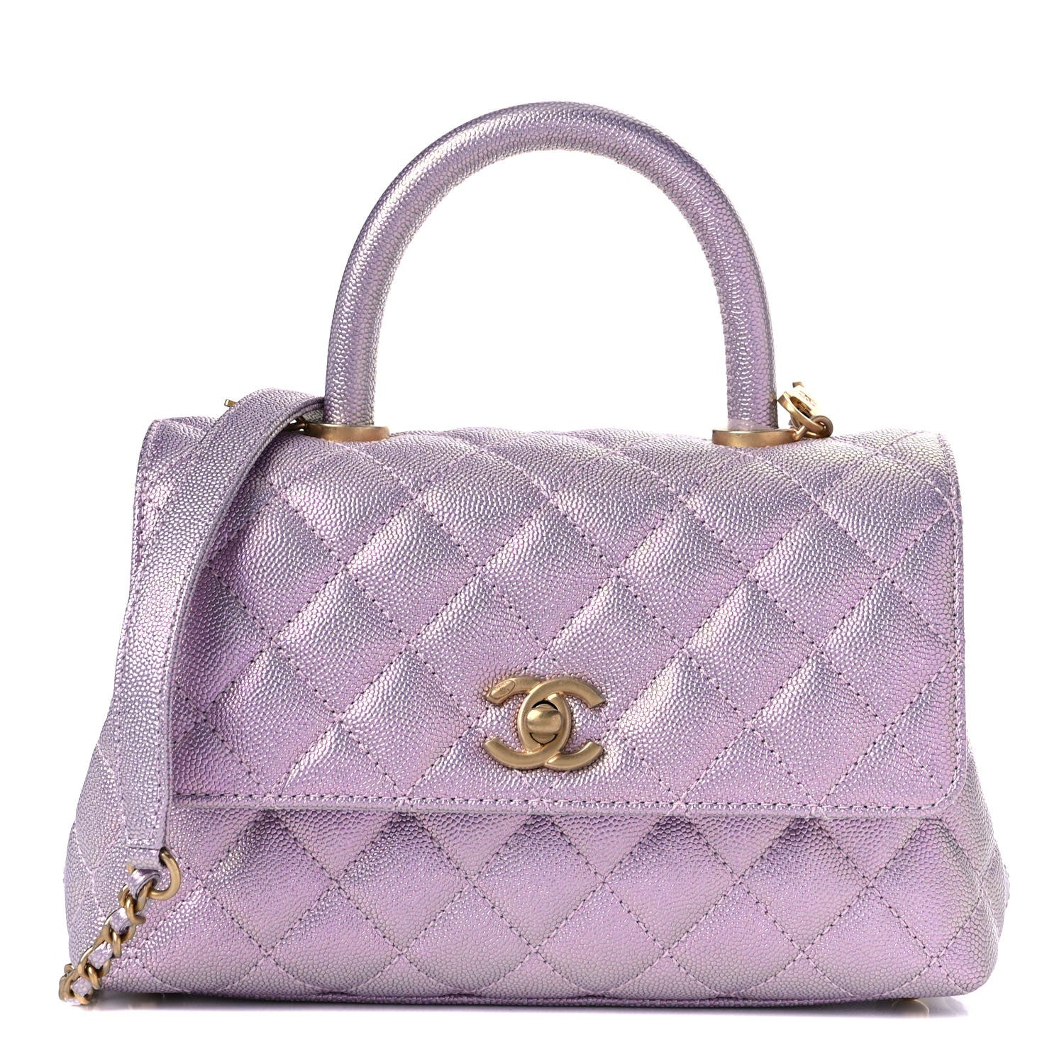 Chanel Metallic Caviar Quilted Mini Coco Handle Flap Light Pink 1 of 10