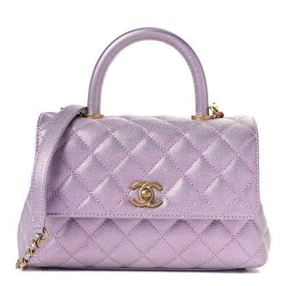 Chanel Metallic Caviar Quilted Mini Coco Handle Flap Light Pink 1 of 10