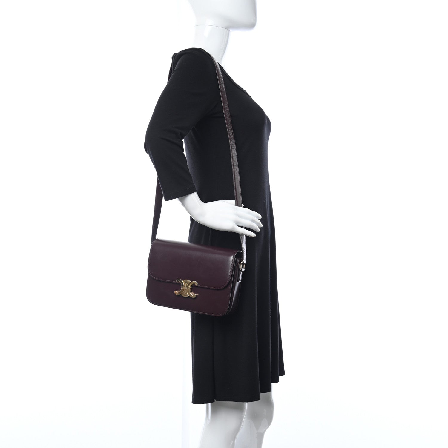 Celine Shiny Calfskin Medium Triomphe Burgundy 2 of 11
