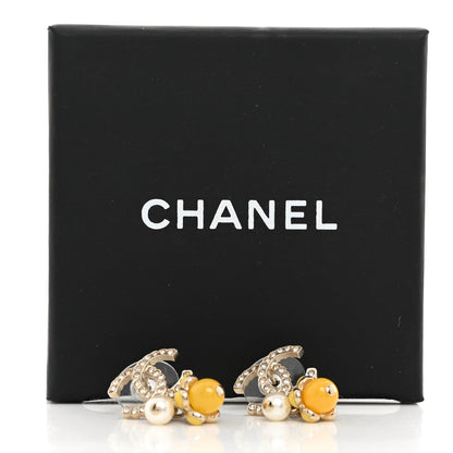 Chanel Metal Crystal Bead Pearl CC Drop Earrings Gold White Yellow 5 of 5