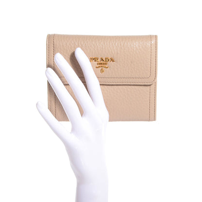 Prada Vitello Daino Compact Wallet Sabbia 2 of 11
