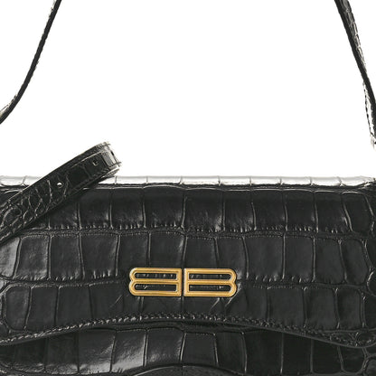 Balenciaga Shiny Super Supple Calfskin Crocodile Embossed Small XX Flap Stretch Bag Black 6 of 8