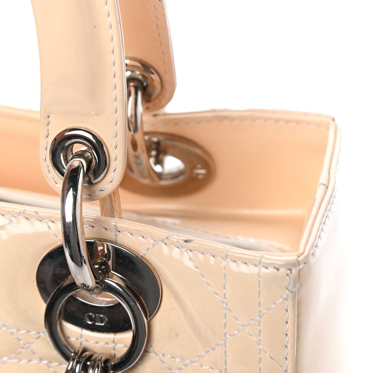 Patent Cannage Medium Lady Dior Beige