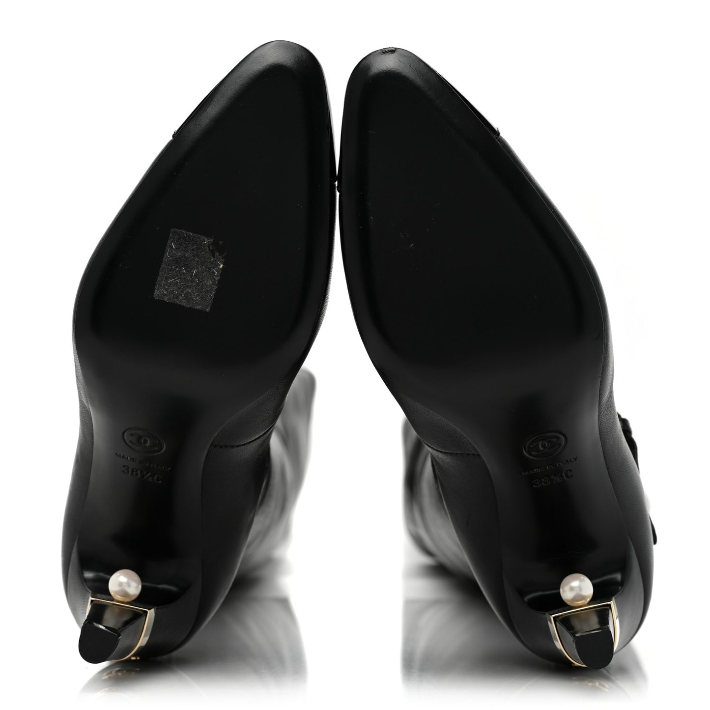 Calfskin Patent Cap Toe Pearl High Boots 38.5 Black