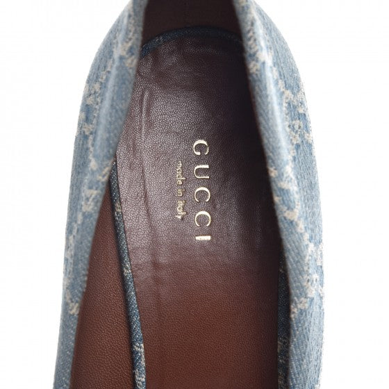Gucci Denim Monogram Horsebit Open Toe Espadrille Wedges 39.5 Blue 9 of 15