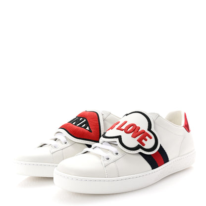 Gucci Calfskin Ayers Web Blind For Love Embroidered Womens Ace Sneakers 37.5 White 3 of 11