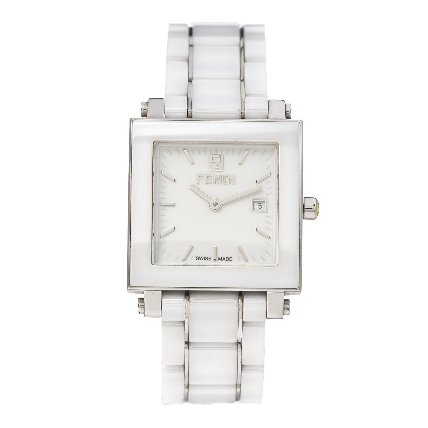 Fendi Stainless Steel Ceramic 30mm Quadro Quartz Watch White 1 of 7