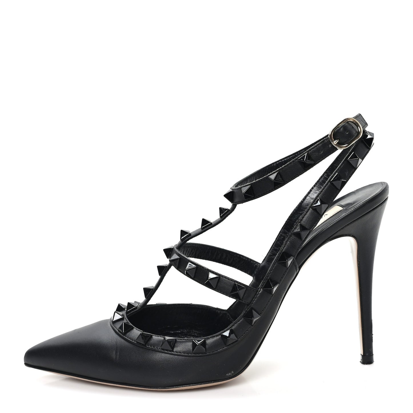 Calfskin Nappa Monochrome Rockstud Ankle Strap 100mm Pumps 40 Black