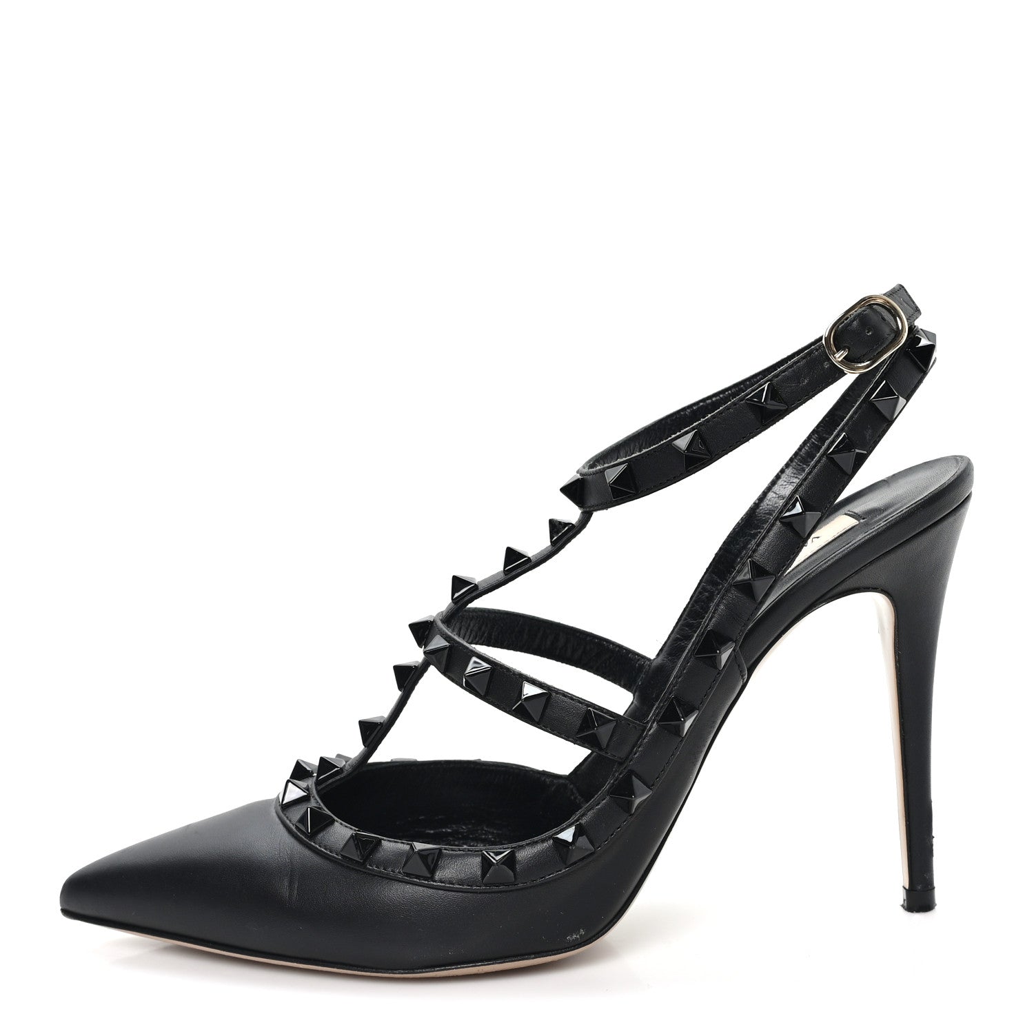 Valentino Garavani Calfskin Nappa Monochrome Rockstud Ankle Strap 100mm Pumps 40 Black 1 of 11