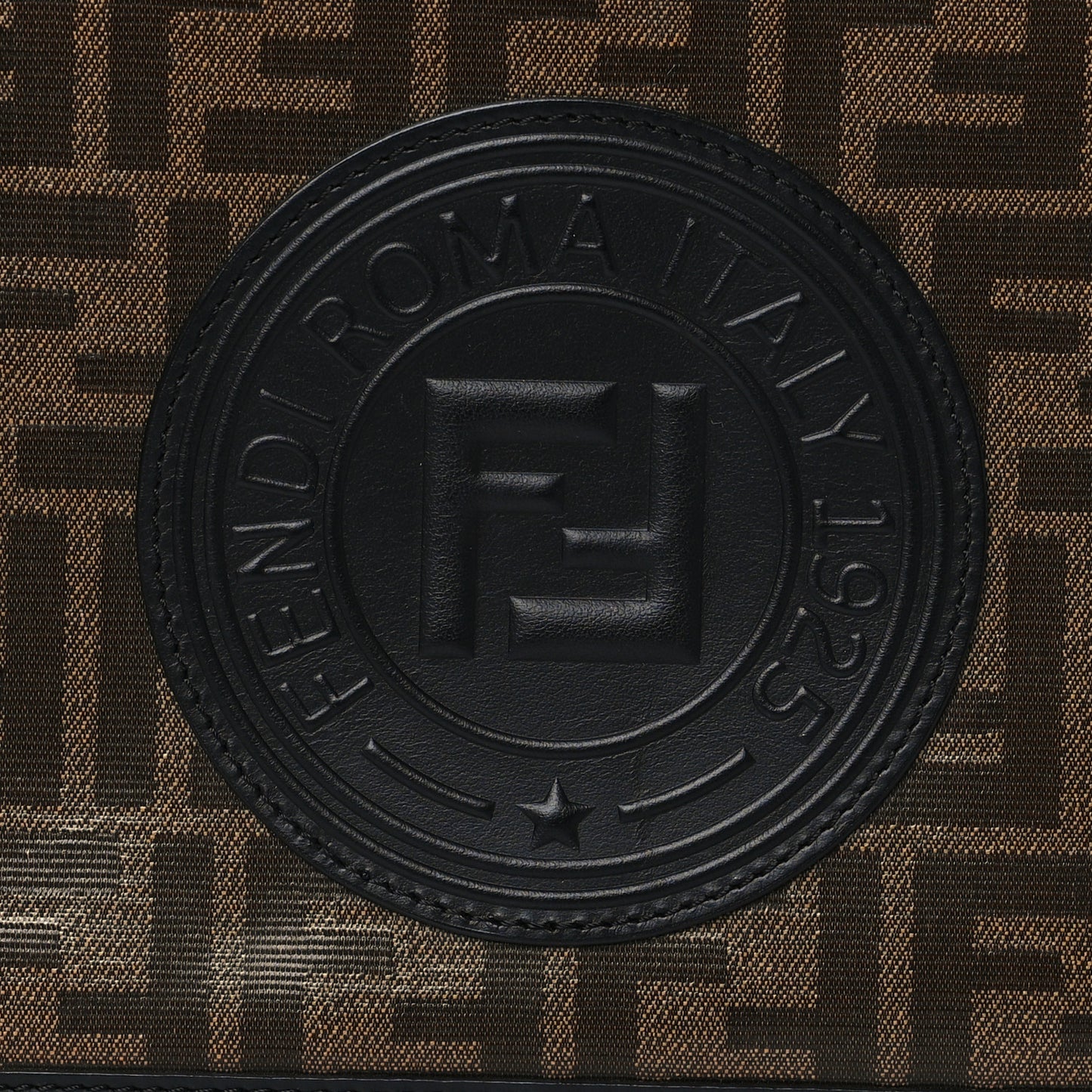 Glazed Fabric Vitello Century F is Fendi FF 1974 Stamp Patch Camera Case Mogano Panna Black