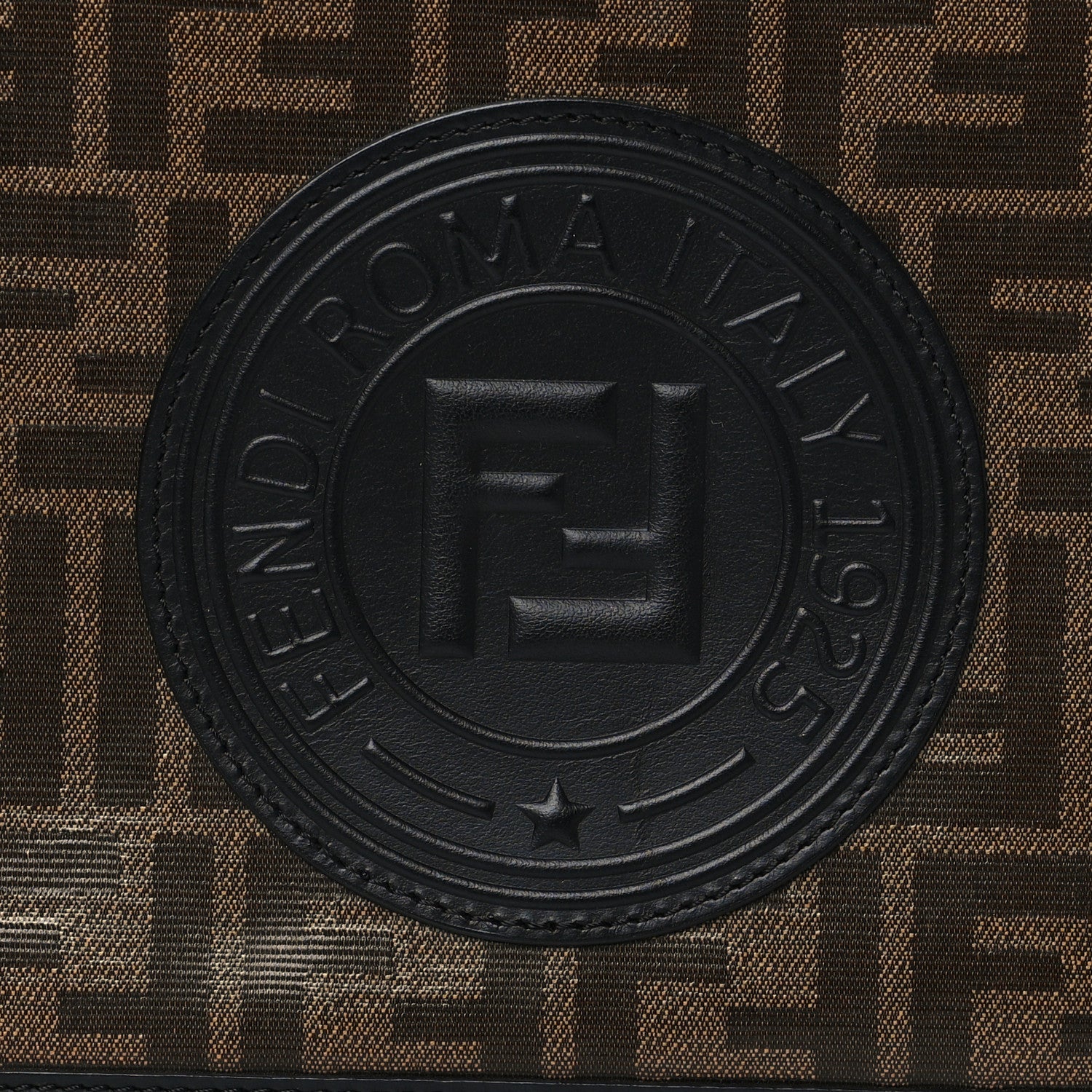 Fendi Glazed Fabric Vitello Century F is Fendi FF 1974 Stamp Patch Camera Case Mogano Panna Black 8 of 10