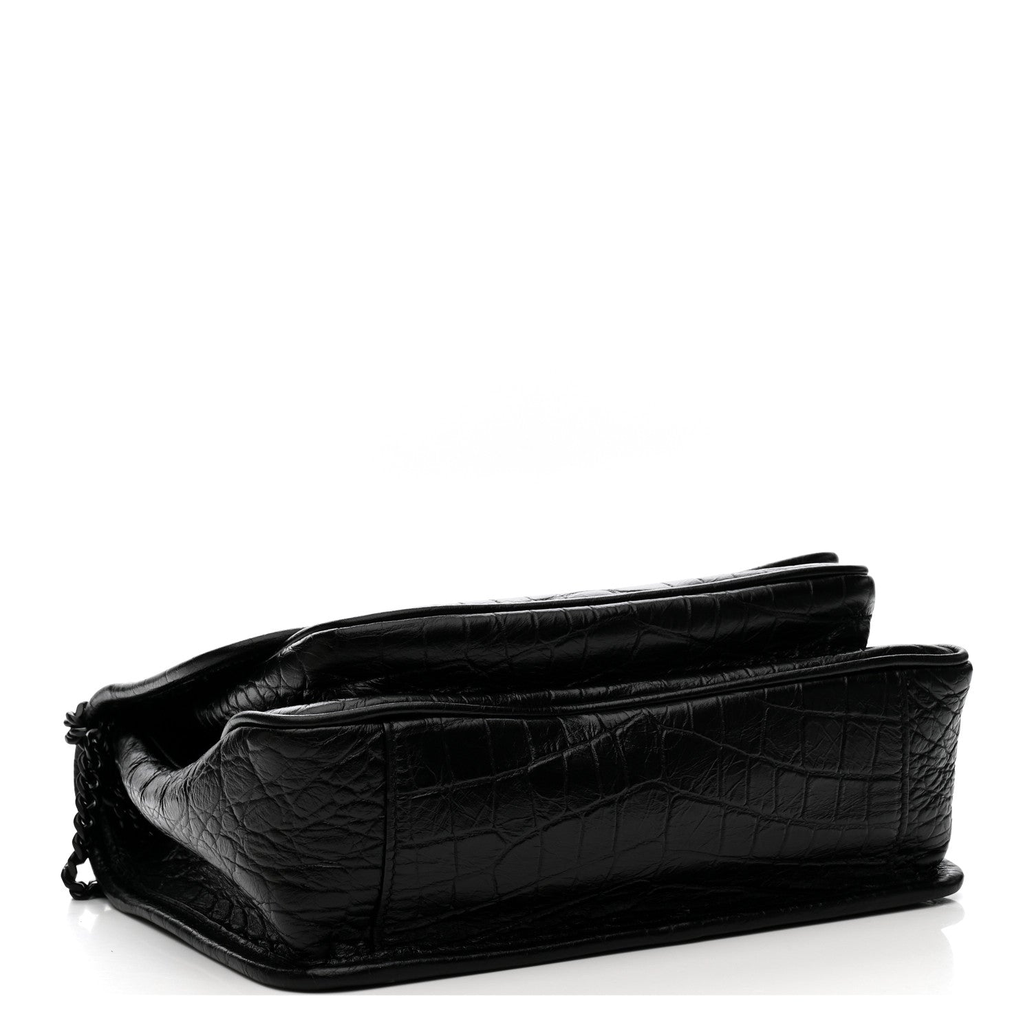 Saint Laurent Calfskin Crocodile Embossed Matelasse Monogram Baby Niki Chain Satchel Black 7 of 25