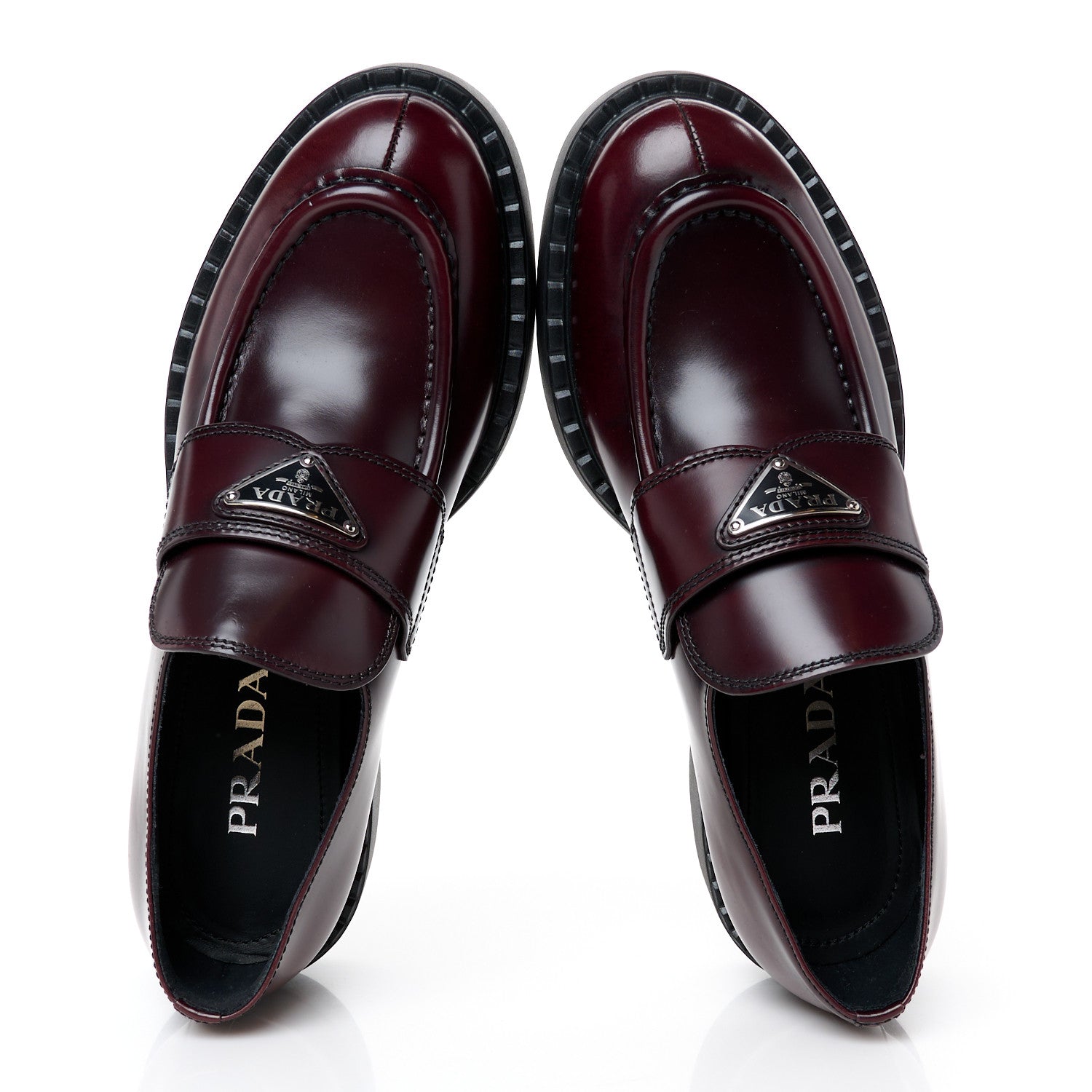 Prada Spazzolato Metal Triangle Logo 50mm Loafers 39.5 Cordovan 2 of 9