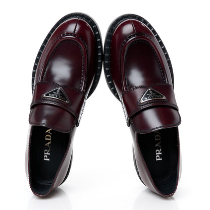 Prada Spazzolato Metal Triangle Logo 50mm Loafers 39.5 Cordovan 2 of 9