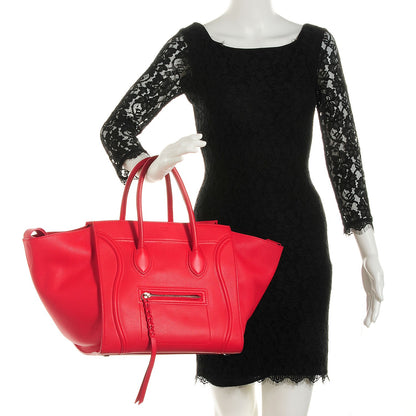 Celine Supple Calfskin Medium Phantom Luggage Vermillion 2 of 7