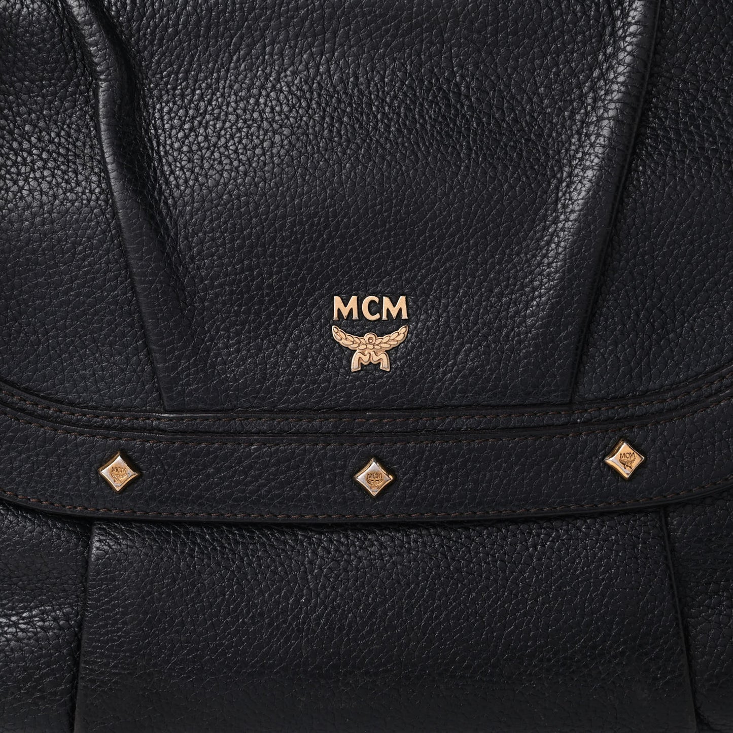 Grained Calfskin Studded Shoulder Bag Black