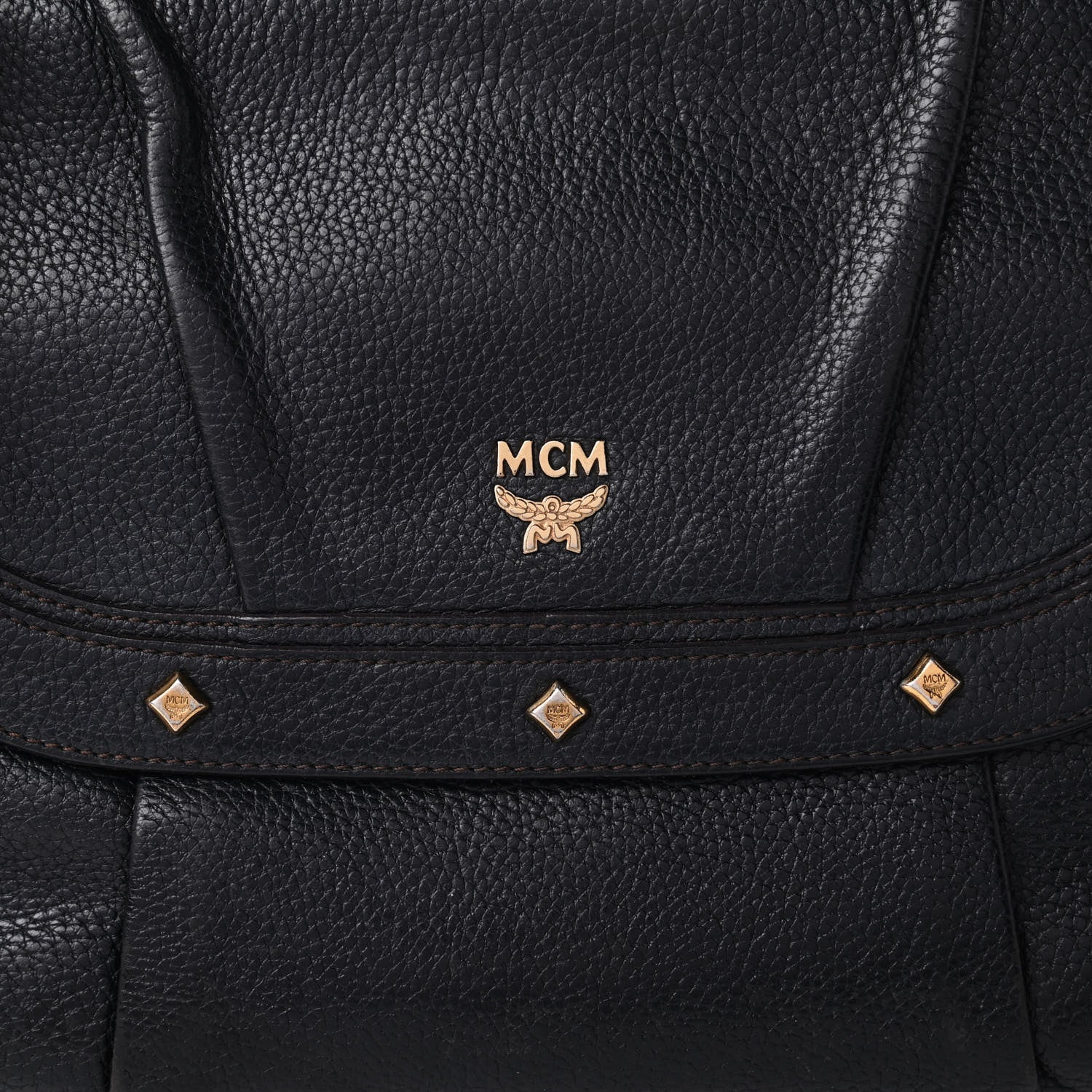 MCM Grained Calfskin Studded Shoulder Bag Black 10 of 10