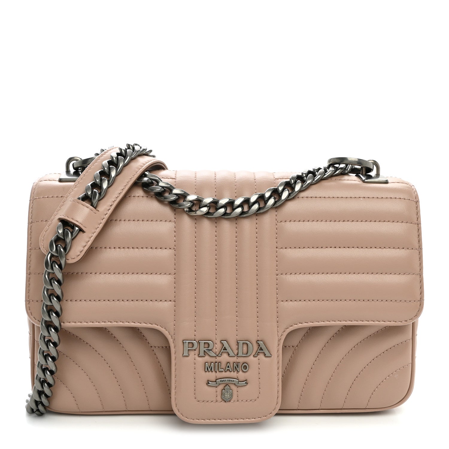 Prada Soft Calfskin Impunture Diagramme Medium Chain Flap Shoulder Bag Cipria 1 of 11