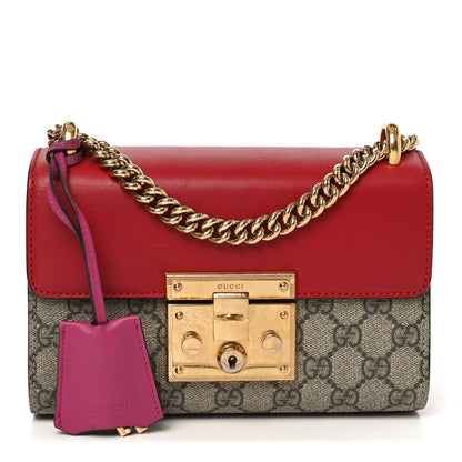Gucci GG Supreme Monogram Calfskin Small Padlock Shoulder Bag Beige Hibiscus Red New Rosette 1 of 11