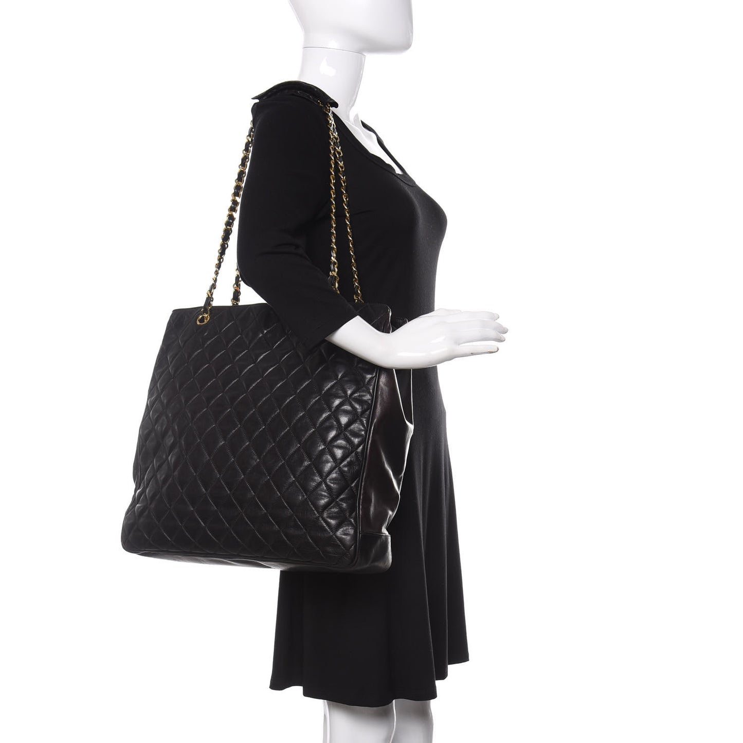 Lambskin Quilted Shopping Tote Black