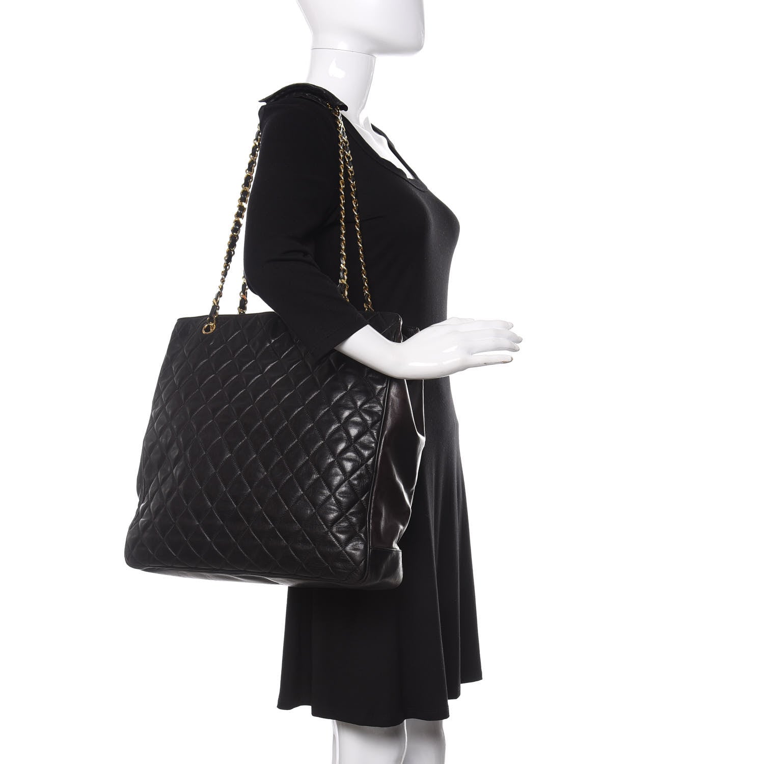 Chanel Lambskin Quilted Shopping Tote Black 2 of 10