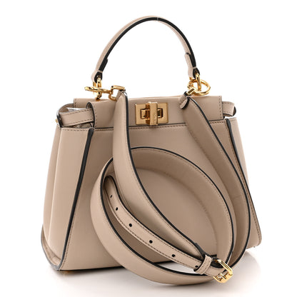 Fendi Vitello Seta Cotton Canvas FF Embroidered Mini Peekaboo Iconic Satchel Nuvola 3 of 12