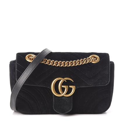 Gucci Velvet Matelasse Mini GG Marmont Shoulder Bag Black 1 of 12