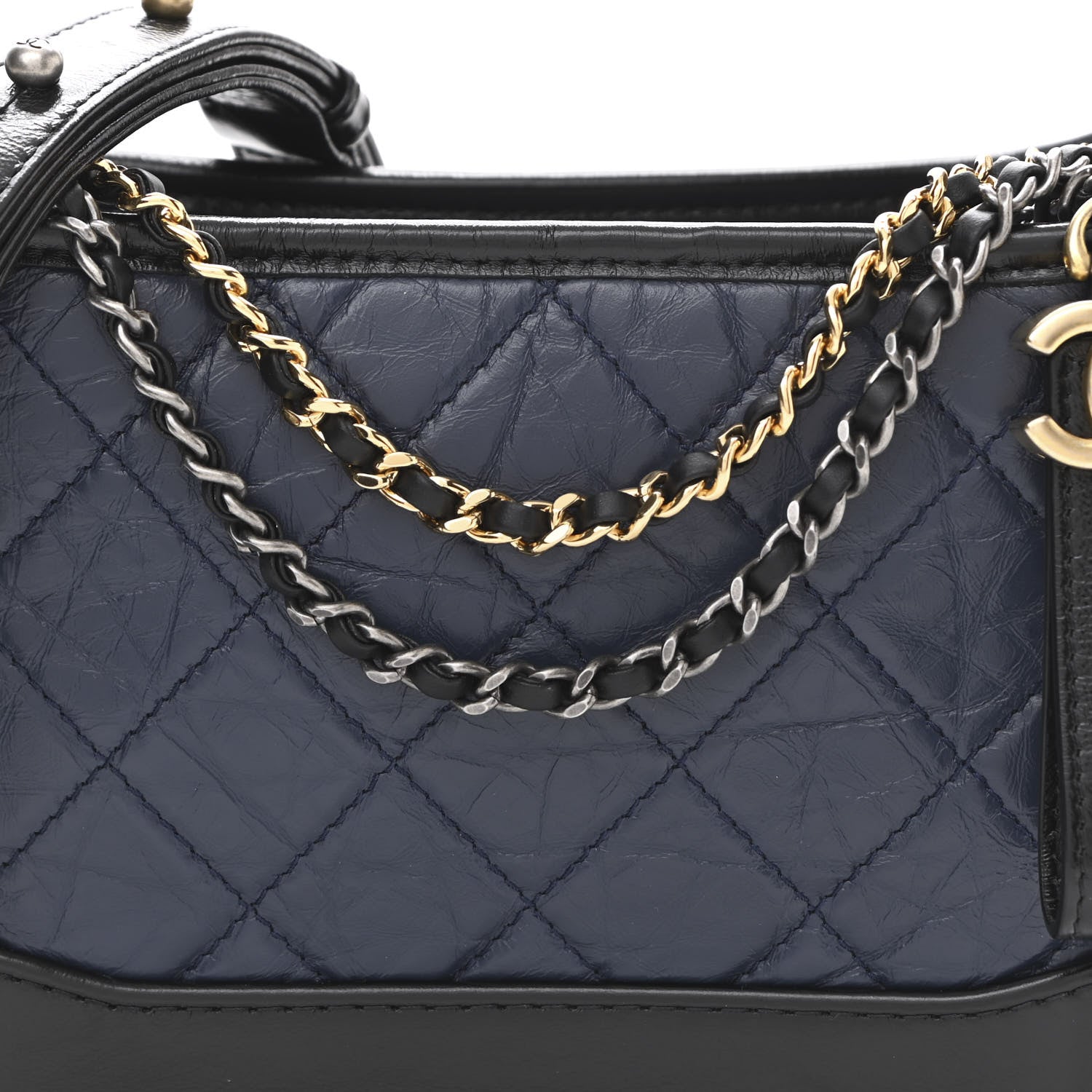 Chanel Aged Calfskin Quilted Small Gabrielle Hobo Navy Black 8 of 10